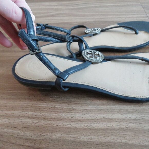 TORY BURCH Liana Flat Jewel Embellished Leather Thong Sandals in Blue Sz US 7.5 - Picture 10 of 15